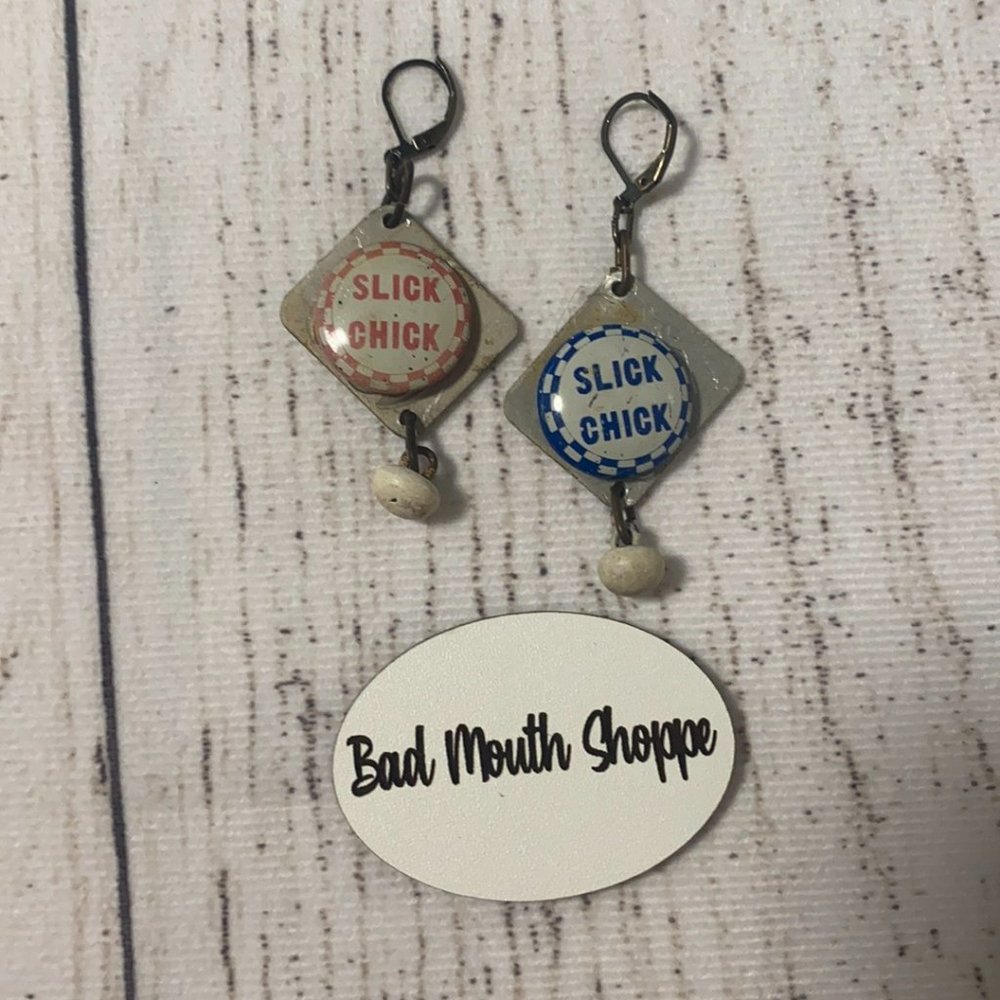 *Here A Chick There A Chick Slick Chick Art Upcycled Assemblage Earrings